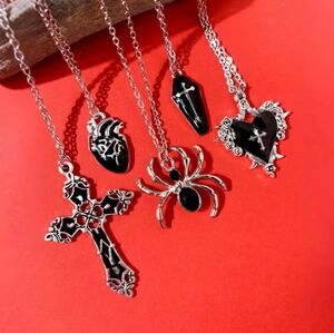 NEW Gothic Black Pendant Necklace Collection Silver-tone Charms